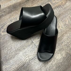 NUO MEI DENG Women's Black Wedge Sandals